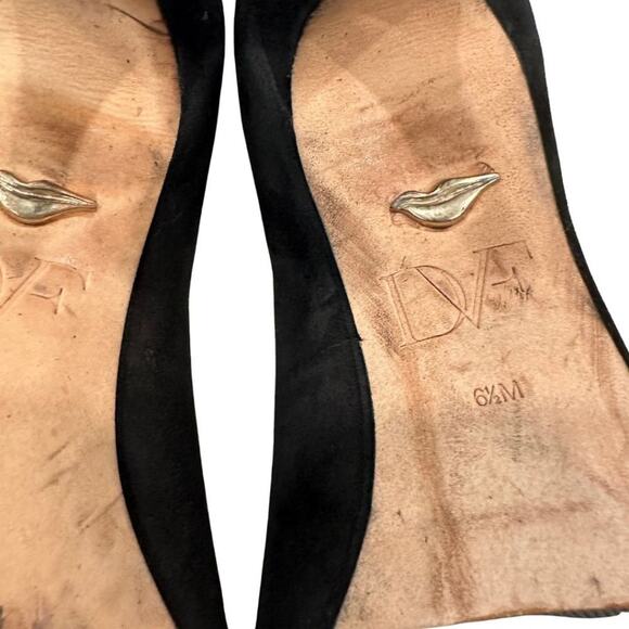 Diane von Furstenberg Suede Pointed-Toe Kitten Heel Pumps Black 6.5 - Picture 9 of 9